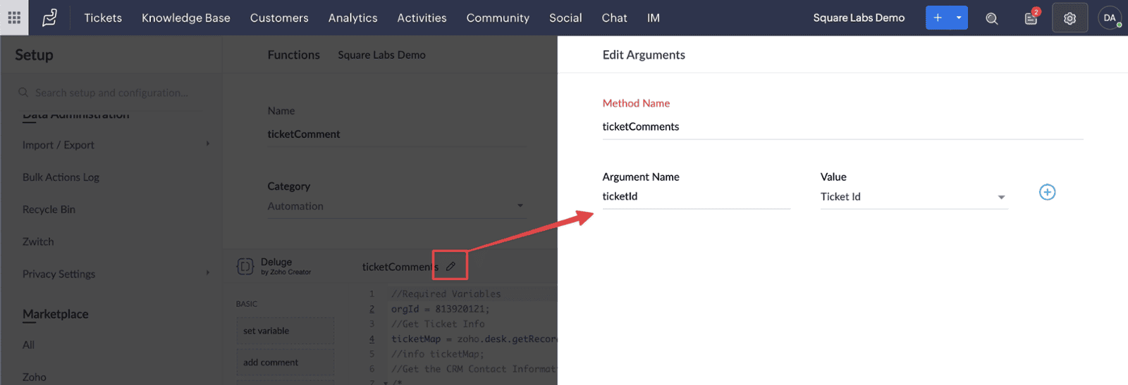Screenshot of Function Configuration